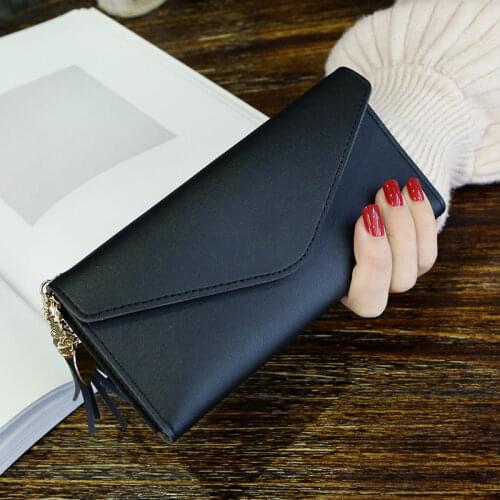 Envelope Design Women PU Leather Long Wallet Tassel Large Capacity Female Purse Bag Clutch Multiple Slots for Money Coin Photo