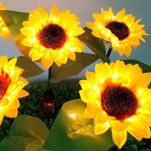 Outdoor Stake Solar Powered Sunflower Shaped IP65 Waterproof YellowLED Lighting for Garden Patio Lawn Yard Pathway Wedding