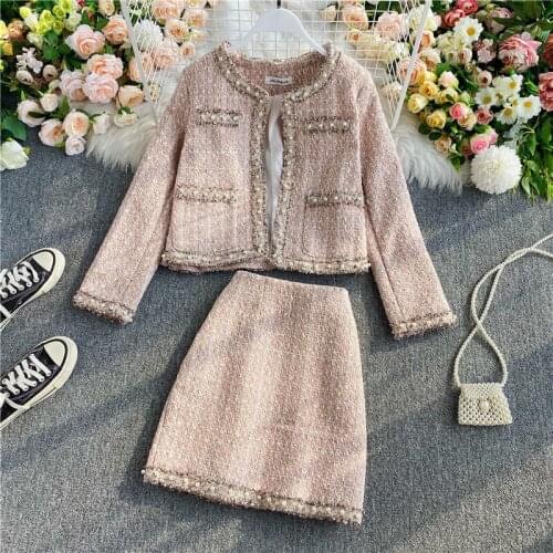 Spring New Small Fragrant Clothes Set Femininity Fashion Short Jacket + Short Skirt Two Piece Set