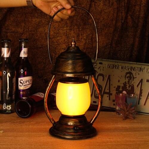 Vintage Iron LED Bar Table Lamps Rechargeable Iron Lantern Kerosene Lamp Copper Cafe Bar Restaurant Atmosphere Table Night Light