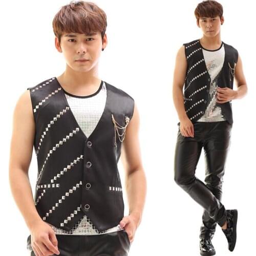 High quality 2020 new Brand Rock male Bar DS sequin vest stage costume dress tide nightclub men singer rivet jacket S-4XL