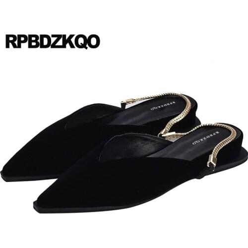 Suede chain large size metal 2019 11 casual mules slip on black 10 women pointed toe slippers flats designer shoes china pointy