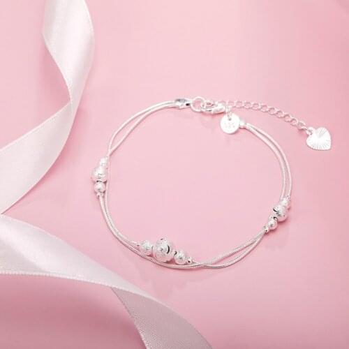 Pretty 925 sterling Silver romantic lucky beads Chain Bracelet for Women Fashion party Wedding Fine Jewelry Best friend Gifts