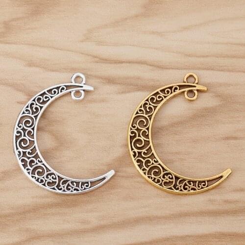 10 Pieces Large Filigree Crescent Moon Charms Pendants for Necklace Jewellery Making Accessories 40x9mm