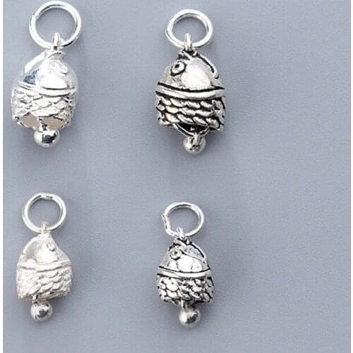 100% 925 Sterling Silver Ringing Fish Bell Charms DIY Silver Jewelry Making 10mm 12mm Craft Pretty Earring Pendants Findings