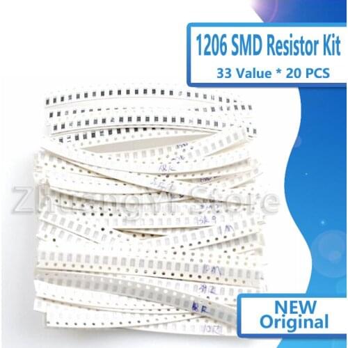 1206 SMD Resistor Kit Assorted Kit 1ohm-1M ohm 1% 33valuesX 20pcs=660pcs Sample Kit