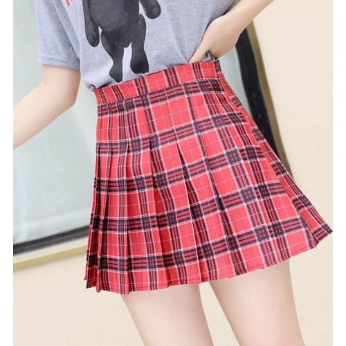 2021 High Waist Stitching Student Pleated Skirts Women Cute Sweet Girls Dance Mini Skirt XS-2XL Plaid Summer Women Skirt black