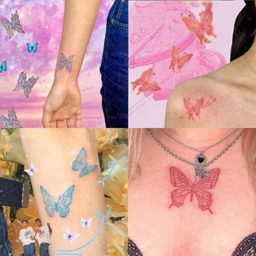 Y2K Accessories Colorful Butterfly Tattoo Stickers Vintage Harajuku Cartoon Animal Body Stickers Accessories 90s Aesthetic Gifts