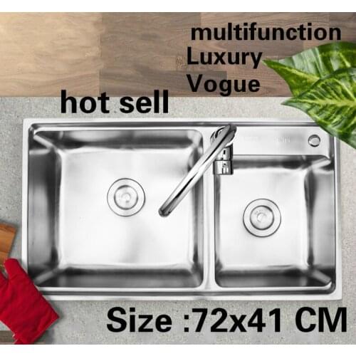 Free shipping Apartment luxury kitchen double groove sink multifunction wash vegetables 304 stainless steel hot sell 720x410 MM