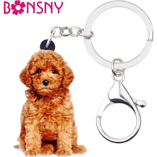 Bonsny Acrylic Sitting Fluffy Dog Key Chains Keychain Rings Pet Animal Jewelry For Women Girls Handbag Charms Gift Accessories