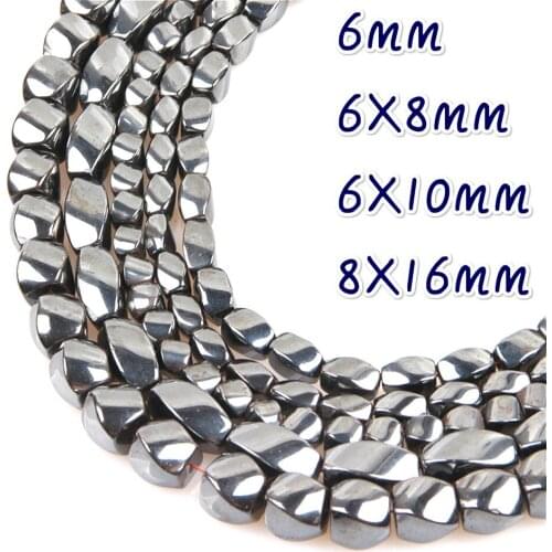 Natural Stone Hematite Twisted Loose Beads 6-16mm Black Twisted Beads For Making Jewelry DIY Bracelets Necklace Accessories