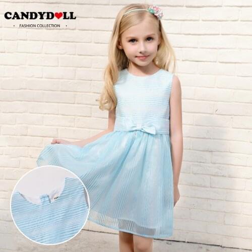 CANDYDOLL Summer new childrens dress, girls blue princess dress, small childrens mesh dress