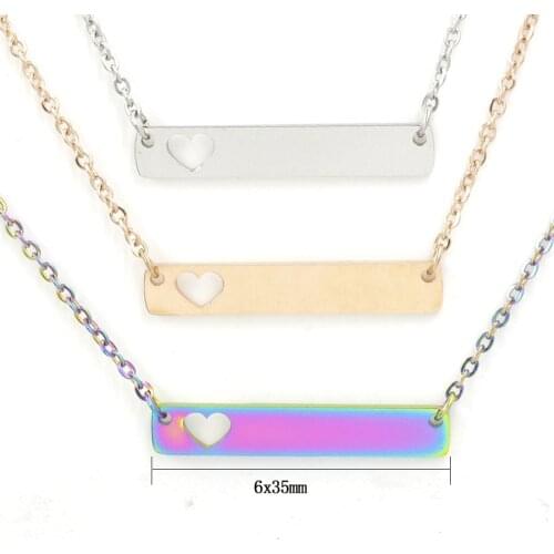 Stainless Steel Blank Bar & Heart Pendant Necklace For Engrave Rectangle Pendant Mirror Polished Wholesale 10pcs
