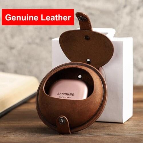 Genuine Leather Case for Samsung Galaxy Buds Live Vintage Wallet Coin Earphones Cable Storage Bag Box Headset Accessory Cover