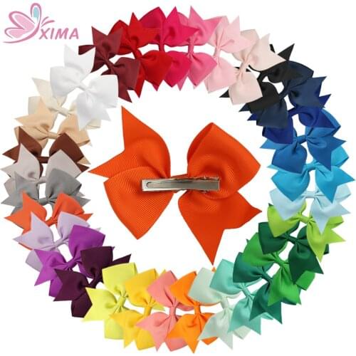 XIMA 32pcs/lot 3.5inch Grosgrain Ribbon Bows with Clips Children Hair Accessories Bows Hairpin Girl Hair Clip
