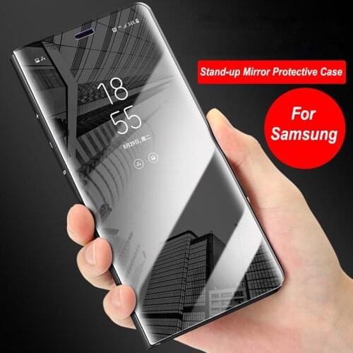 For Samsung Galaxy S10 S9 S8 S20 Plus S7 Edge Note 10 9 8 20 Mirror Clear View Flip Cover For Samsung S20 A8 A9 J5 J7 Flip Case