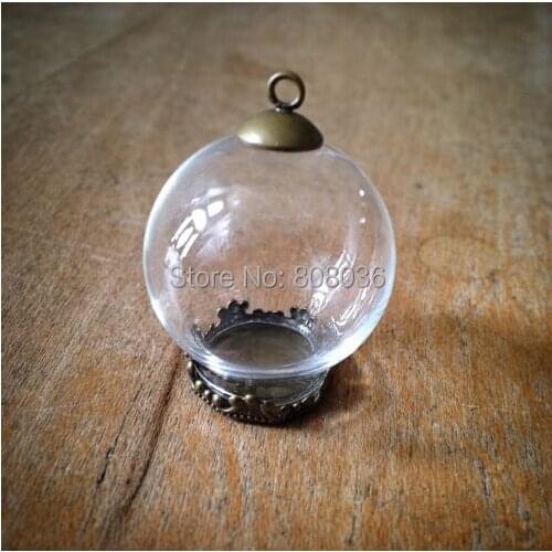 HOT SALE Free Shipping 100sets/lot 25mmx15mm(opening) Glass globe & base & cap set glass dome, glass cover vials pendant DIY