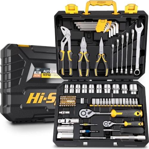 Hi-Spec 89pc Car Repair Tool Set, 1/4 1/2 inch Chrome Vanadium Socket Set, Ratchet Torque Wrench, Combo Tool Kit, Auto Tool Set