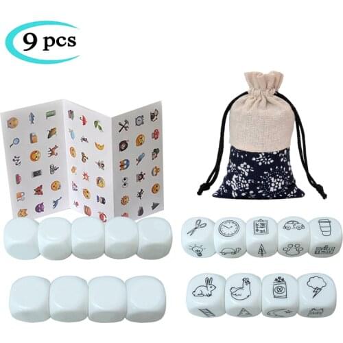 9pcs Dice Telling Story Toys Imagine Story Toys Dice Game DIY Blank Dice Sticker Party Game Educational Toys for Children Gifts