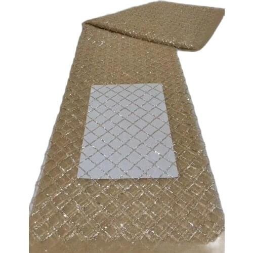 Sparkly Material African Sequins mixed Beads Lace Fabric Squarded Design JRB-15.52306 Embroidered Tulle Mesh for Party Dress