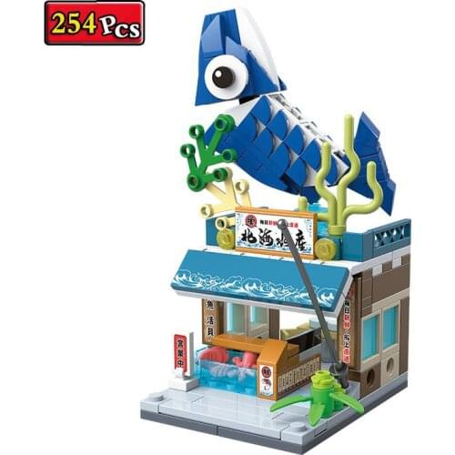 City Creator Japanese Street View Series Aquatic Store MOC Model Building Blocks Toys Gifts