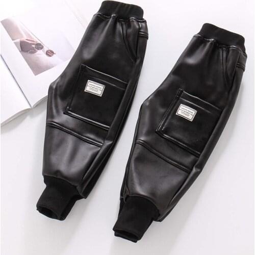 Girl Leather Pants Solid Color Kids Girls Pants Thick Warm Kids Pants Winter Baby Girl Clothes