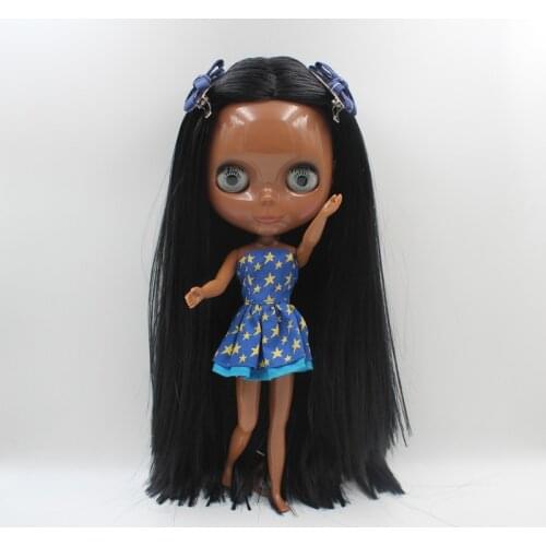 Blyth Doll Blygirl Black and straight dark black skin nude doll common body 7 joint body DIY doll can replace scalp new skin