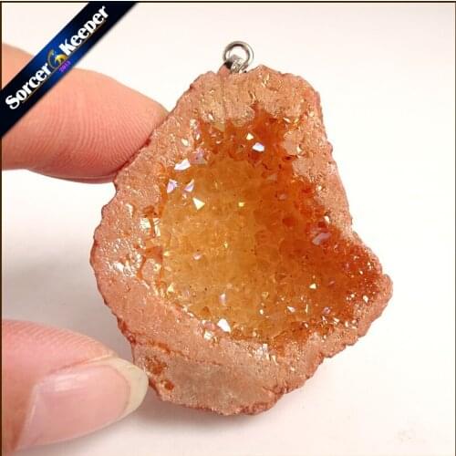 Irregular Natural Stone Pendulum Gold Plating Rainbow Crystal Druzy Pendants Sparkling Charms Necklace For Jewelry Making YS920