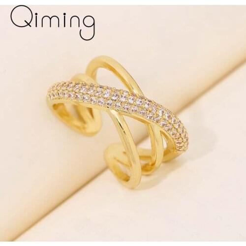 Micro Paved Zircon Open Fashion Rings For Women Ladies Geometric Korean Jewelry Corss Wide Wedding Ring Party Gift