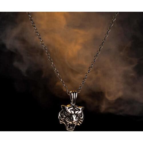 925 Sterling Silver Tiger Head Necklace Animal Pendant Necklace Silver Chain Necklace Mens Tiger Necklace