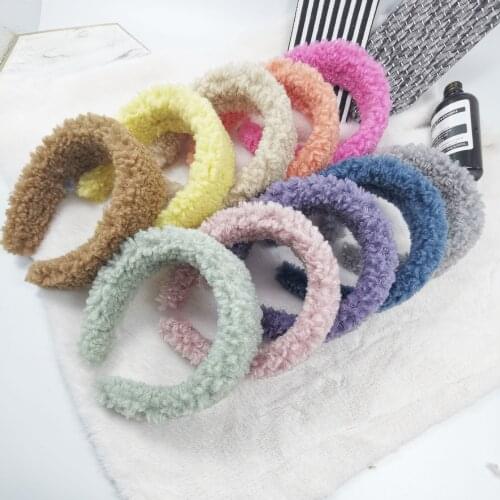 Padded Solid Halo Oval Fuzzy Faux Fur Ladies Headband Hair Band Big Lamb Wool Headband for Girls