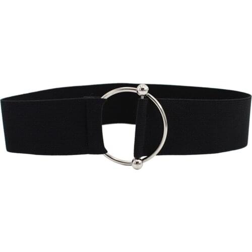 Lady Simple Belt Nice Look Silver Round Metal Buckle Stretchy Belts Women Dresses Elastic Waist Belt Cinto Feminino Ceinture