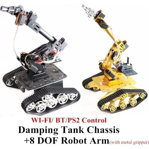 WiFi/Bluetooth/Handle Control 8DOF Mobile Robot Arm +Robotic G2 Gripper with TS300 Metal Tank Chassis for DIY RC Robot Model Kit