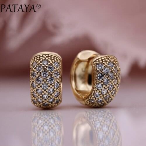 PATAYA New Micro-wax Inlay Luxury Circle Dangle Earrings 585 Rose Gold Natural Zircon Fine Fashion Jewelry Women Wedding Earring