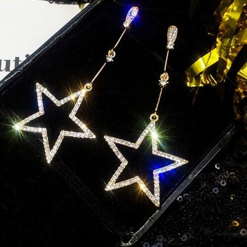New Fashion Brincos Oorbellen Bijoux Crystal Rhinestone Hollow Five-Pointed Star Hanging Earrings Ladies Fashion Jewelry
