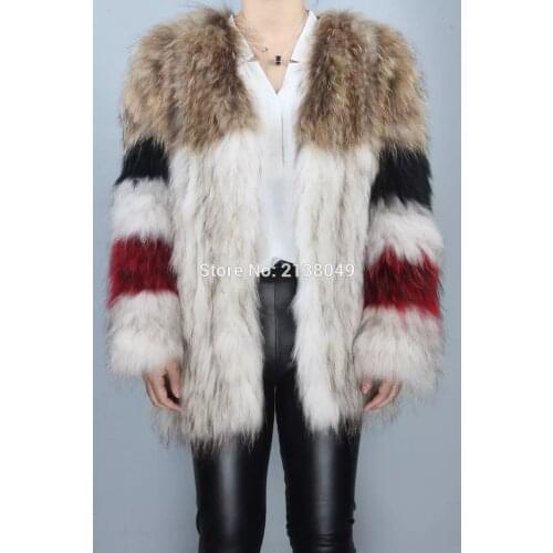SF0136 Fur Coat Female Outerwear Design Womens 2017 Winter Overcoat Thicken Warm Top Raccoon Fur Jacket