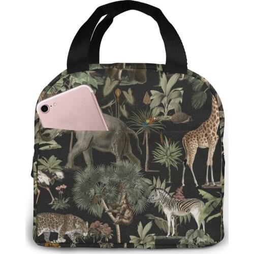 Jungle Wild Animals Cooler Bag Portable Zipper Thermal Lunch Bag Convenient Lunch Box Tote Food Bag