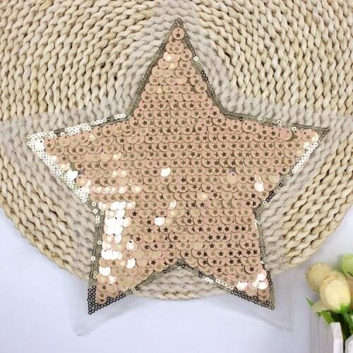Sequin star Embroidery Fabric Large Applique Patch African Lace Sew Dress Cloth Decorate Accessory Diy