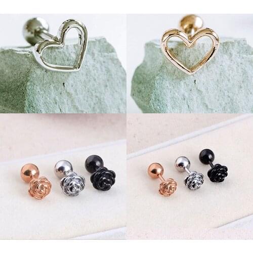 1PC Stainless Steel Ear Tragus Rings 16G Heart Flower Bar Ear Piercing Cartilage Helix Piercing Women Men Body Jewelry Oreja