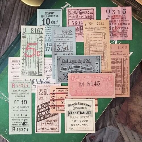 14pcs Vintage Ticket Sticker TN Hand book Decorative Material European American Junk Journal pegatinas school