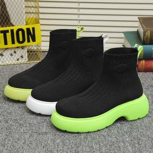2021 Womens Boots Chelsea Thick-soled Non-slip Socks Boots Ladies Round Toe Short Tube Womens Shoes Casual Botas De Mujer