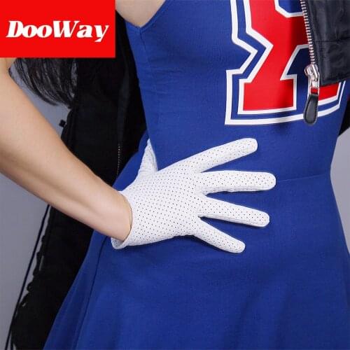 DooWay Real Leather Touchscreen Women Fashion Gloves 6" Short Sheepskin white Mesh Sports Driving Gloves