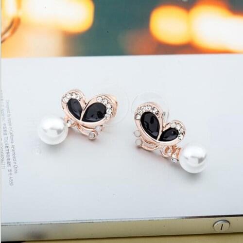 High Quality Beautiful New butterfly Crystal Pearl Fashion Earrings 1 Pair a1419