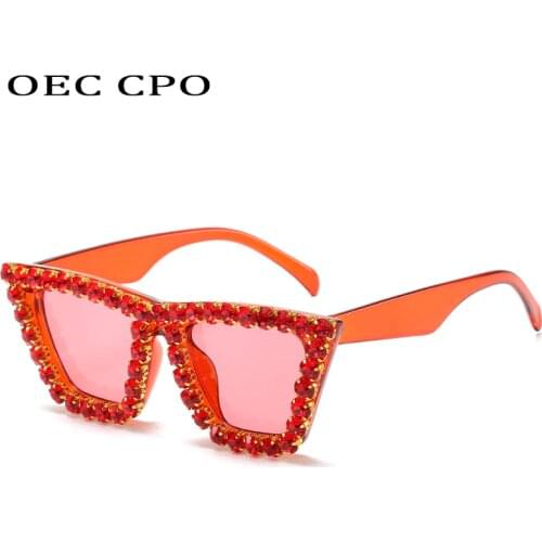 OEC CPO Diamond Cat eye Sunglasses Women Oversized Punk Rhinestone Sun Glasses Female New Fashion Crystal Eyewear O724
