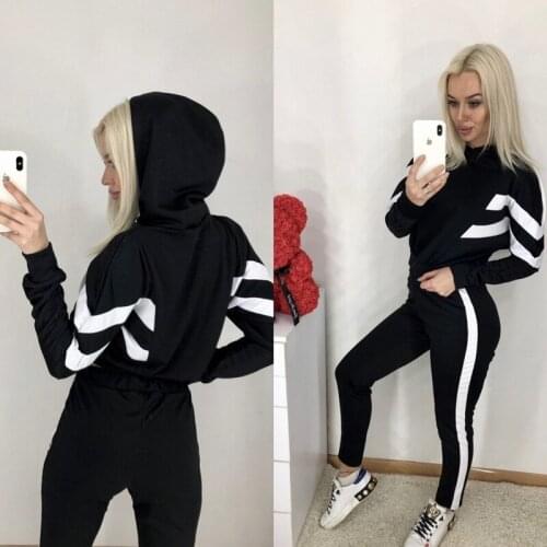 Women y2k Sports Crop Top 2 Pieces Set Sweatshirts Pullover Hoodies Pants Suit 2021 Home Sweatpants Trousers Outfits Tracksuit
