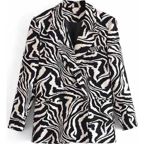 Za Women Fashion Vintage Stripe Stitching Print Blazers Coat Vintage Long Sleeve Female Outerwear Casual Suit Chic Tops