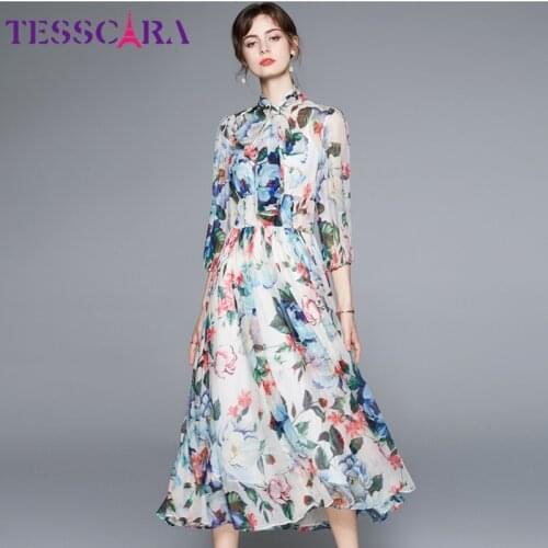 TESSCARA Women Summer Elegant Floral Chiffon Dress Festa High Quality Long Wedding Party Robe Femme Runway Designer Vestidos