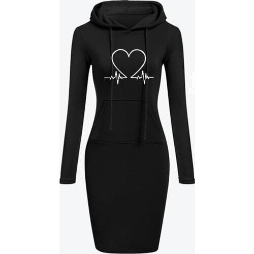 Winter Female Warm Sweatshirt Long-sleeved Dress Woman Clothing Hooded Collar Pocket Simple Casual lady Dress Vesdies Sweatshirt