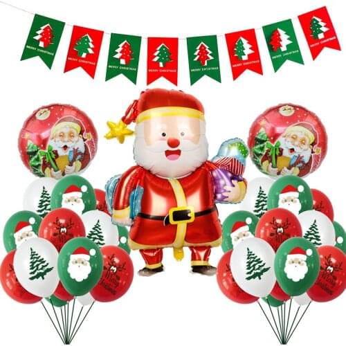 1set Merry Xmas Party Decoration Santa Claus Reindeer Snowman Christmas Tree Socks Foil Balloons Reusable Felt Banner Toy Globos