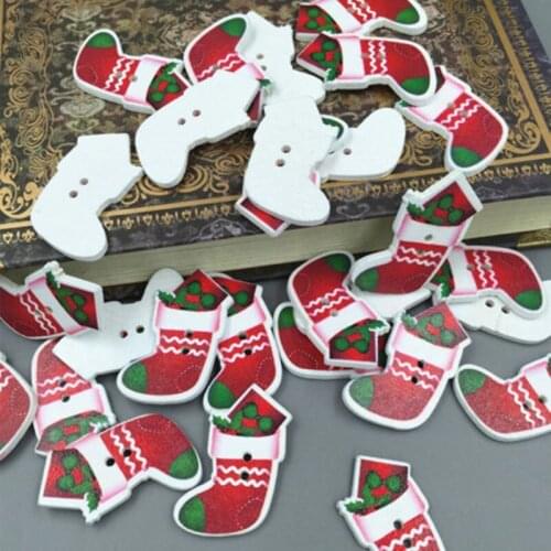 DIY 100pcs Merry Christmas socks Wooden Buttons Fit Sewing Embellishments Craft 38mm